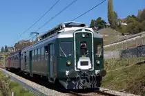 SBB: Während mehreren Jahren war die fotogene Strecke Vevey - Puidoux-Chexbres die Domäne der BDe 4/4 Triebwagen aus dem Jahre 1954. Anlässlich von Sonderfahrten vom 8. April 2017 als  Train des Vignes , erinnerte der BDe 4/4 1643 wieder einmal an die alten Zeiten. Dies wurde ausgiebig im und ausserhalb des Führerstandes fotografiert, wie dieses Bild zeigt. Für die vielen Fotografen an der Strecke sind solche Aufnahmen aus dem Führerstand nicht unbedingt erfreulich und stehend auch nicht erlaubt! Was würde geschehen bei einer unerwarteten Vollbremsung? Ob sogar eine gewisse Absicht dahinter steckte, kann nur erahnt werden.
Foto: Walter Ruetsch