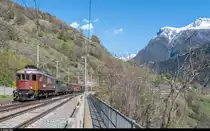 Ae 6/8 205 fährt am 8. April 2017 mit einem Sonderzug bei Lalden die Lötschberg-Südrampe hinauf.