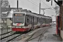 Winter im Appenzellerland am 18.04.2017. Be 4/8 35 in Trogen.