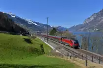 1116 202 mit einem Railjet am 11.03.2017 bei Unterterzen. 