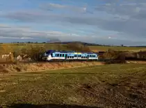 Der 844 010 als Os nach Pilsen am 27.02.2017 unterwegs bei Milavče.