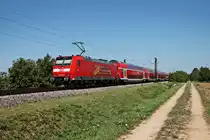 Nachschuss am 31.08.2015 auf 146 116-9  Baden Württemberg erfahren/Landkreis Lörrach , als sie ihren RE (Basel Bad Bf - Offenburg) bei Hügelheim in Richtung Freiburg schob.