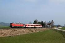 218 234 mit einem 628'er bei Sellth�ren (G�nzach) (05.04.2007)