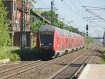 Herzlich Willkommen  als Zug Anzeige an Doppelstock Steuerwagen und Schublok 112 113 mit Dosto-Wagen zum Kirchentag 2017 von Berlin nach Lutherstadt Wittenberg am 28. Mai 2017 in Großbeeren.
