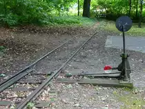 Hinter dem Gleisdreieck gibt es noch ein Umfahrgleis, das an diesem Prellbock endet. 
Lillafüred, 10.7.16 