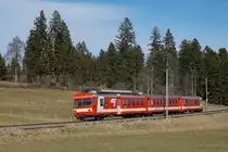 BDe 4/4 II 612 fährt am 23.02.2017 von Le Noirmont Richtung La Chaux-de-Fonds, aufgenommen bei Le Creux-des-Biches.