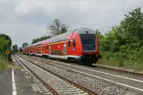 DB: Dieselbetrieb im Allgäu.
BR 218-Pendel bei der Ausfahrt Sontheim Schwaben am 2. Juni 2017.
Foto: Walter Ruetsch