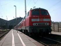 Die in Regensburg beheimatete 218 141-0 zog am 26.04.2007 den RegionalExpress  Vierl�nderExpress  von Leipzig Hauptbahnhof nach M�nchen Hbf auf den Au�engleis 8a. Unter anderem war ein Bimz eingereiht und der rest aus ex-Silberlingen.