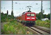 112 158 rollt mit einem RE2  Rhein-Haard-Express  von M�nchengladbach nach M�nster (Westf). Aufgenommen in Haltern am See. Aufgenommen im Herbst 2005