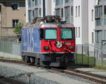 Die Ge 4/4 II 623  Bonaduz  wirbt für das Jubiläum 125 Jahre RhB aus dem Jahr 2014.

Samedan, 13. Juni 2017