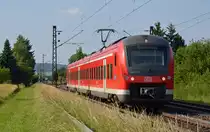 Die Triebzüge der Reihe 440 fahren alle RB-Züge im Maintal. Am 12.06.17 rollt 440 313 als RB von Bamberg nach Gemünden durch Himmelstadt.