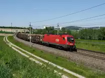 Die 1016 005 mit einem Güterzug am 19.05.2017 unterwegs bei Haiding.