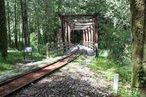 Hölzerne Trestle Brücke auf der AFR Shuishan Line, wo kein planmäßiger Betrieb mehr stattfindet. Lediglich die ersten 300 Meter werden noch von der Bahnmeisterei genutzt, die restliche Strecke wird als Wanderweg verwendet. Bild vom 06.Juni 2017.