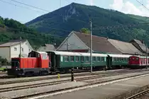 OeBB: Nicht erkennbare frisch renovierte Rangierlokomotive in Balsthal am 13. Juli 2017.
Foto: Walter Ruetsch

