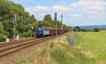 363 072-0 zu sehen mit einem Holzzug am 13.07.17 bei Tršnice.