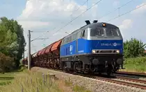 225 802 führte am 20.06.17 einen Ganzzug Schwenkdachwagen durch Greppin Richtung Bitterfeld.