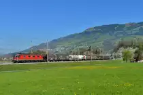 Re 620 031 mit einem Güterzug am 08.04.2017 bei Steinen. 