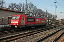 Am Nachmittag des 14.03.2016 stand Green Cargo/IGE 185 405-8  WM 2014  abgestellt im Bahnhofsbereich von Müllheim (Baden), nachdem sie einen Getreidezug nach Basel Bad Rbf gebracht hatte.