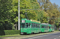 Doppeltraktion, mit dem Be 4/4 489, dem B4S 1492 und dem Be 4/4 498, fahren zur Haltestelle der Linie 2 am Bahnhof SBB. Die Aufnahme stammt vom 29.08.2017.