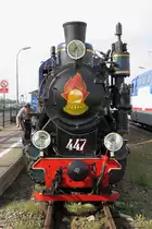 Front-Portrait der Dampflok Kp4-447 der Kleinen Oktober Eisenbahn, Малая Октябрьская железная дорога, in Pushkin, bei St. Petersburg, 19.8.17 