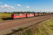 151 001 und 151 035 ziehen bei Hebertshausen einen Kesselzug in Richtung Ingolstadt