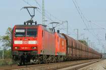 145 031 und 145 020 mit G�terzug bei der Ausfahrt aus dem Bf. Ludwigslust Richtung Hamburg. 08.05.2007