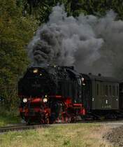 Für mich die schönste HSB-Lok ist die 99 222, die hier den Traditionszug auf den Brocken bringt am Samstag den 16.9.2017 bei bestem Wetter.