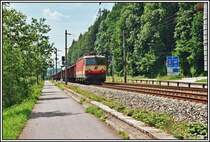  Schachbrett  1144 203 f�hrt mit einem Tonerdezug im Juni 2005 bei Kufstein Richtung M�nchen.