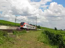 VIAS 405 als VIA 25016 von Frankfurt (M) Hbf nach Neuwied, am 07.07.2012 bei Hattenheim.
