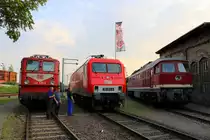 142 255-9, 156 003-6 und 130 101-9 stehen auf dem Gelände des DB Museums Halle (Saale) zur Nachtfotoveranstaltung am Wochenende des jährlichen Sommerfests. [26.8.2017 - 19:18 Uhr]
