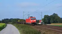 DB Cargo 185 169 mit leeren Röhrentransportwagen in Richtung Osnabrück (Vehrte, 27.09.17).