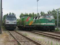 Ein Diesellok dreier Pack der ITL abgestellt im Dresdner Alberthafen.250 007-2, 293.01 und 118 002.06.05.07