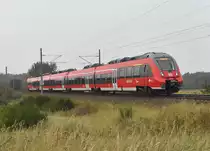 BR 442 357 nach der Überführungsfahrt nun als RE1 ab Büchen, nach Schwerin unterwegs. Circa 3km östlich von Büchen 28.09.2017