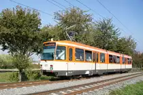 Straßenbahn Mainz / Mainzelbahn: Duewag / AEG M8C der MVG Mainz - Wagen 273, aufgenommen im September 2017 bei der Bergfahrt zwischen Mainz-Lerchenberg und Mainz-Marienborn.