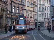 01.02.2017, Halle (Saale), Schmeerstraße, Tatra T4DC #1156 + T4DC #1221 + B4DC #222 auf dem Weg nach Trotha.
