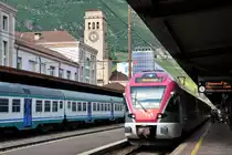 Ein ETR 170 am 15.05.2016 in Bolzano/Bozen, abfahrbereit Richtung Brenner