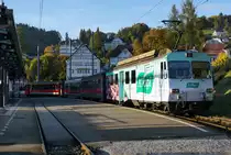 AB: Impressionen von der Appenzeller-Bahn vom 12. Oktober 2017.
Zug nach St. Gallen mit dem Verstärkungswagen.
Foto: Walter Ruetsch