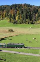 Ae 6/6 11407  Aargau  vom Verein Mikado 1244 unterwegs am 14. Oktober 2017 von Brugg AG via Rapperswil zum DVZO Fahrzeugtreffen 2017 in Bauma kurz vor Fischenthal.