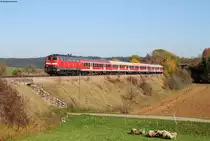 218 410-9 mit dem IRE 3206 (Ulm Hbf-Neustadt(Schwarzw)) bei Unadingen 14.10.17