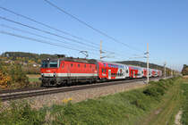 Vom bestens plazierten Hochstand aus,fährt 1144.215 mit R-2333 bei Gloggnitz nach Payerbach/R. 16.10.17