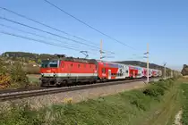 Vom bestens plazierten Hochstand aus,fährt 1144.215 mit R-2333 bei Gloggnitz nach Payerbach/R. 16.10.17