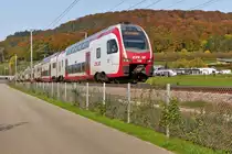 . Goldener Oktober - Ein neues Gesicht zeigte sich am 16.10.2017 auf der luxemburgischen Nordstrecke in Form des CFL KISS Z 2308, welcher zusammen mit Z 2303 als RB 3639 Diekirch - Luxembourg durch das beschauliche Alzettetal in der N�he von Lintgen fuhr.(Jeanny)