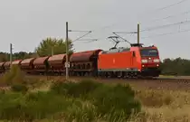 BR 185 173-2 kommend aus Büchen mit Getreidewaggons unterwegs. 3km östlich von Büchen 17.10.2017
