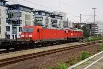 Nachschuß auf 185 287 am 02.09.2017 in Tübingen.Der ehemalige Railion Schriftzug ist noch gut zu erkennen.
Für Vorspannlok 232 703 ist hier die Arbeit beendet.