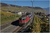 Am 16. Oktober wurde der IR 1722 Brig Genève mit einem Disopp Zug geführt. Die führende SBB Re 4/4 II 11156 ist die erste Lok der zweiten Serie und wurde 1969 in Dienst gestellt.
Cully, den 16. Okt. 2017