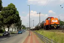 Eine Lok vom Typ Alstom Prima H3 (Fahrzeugnummer nicht notiert) im Einsatz für Chemion.
Fotografiert bei Rangierarbeiten am 2. Juni 2017 in Krefeld-Uerdingen.