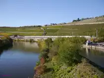 Der ICE4 DB-412 006(Tz9006 'Martin Luther') fährt vor den Weinbergen am Main aus Würzburg gen Norden.


2017-10-14 Würzburg 