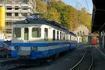 MOB/MVR: Abschied von den MOB Triebwagen Be 4/4 1003 ehemals FLB und Be 4/4 1002 ehemals BA in Vevey am 17. Oktober 2017.
Inzwischen wurden die beiden Triebwagen aus dem Kanton Tessin leider verschrottet, schade.
Foto: Walter Ruetsch