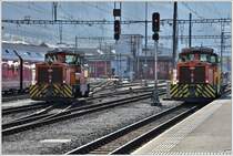 Gm 3/3 231 und 233 rangieren gleichzeitig in Landquart. (31.10.2017)