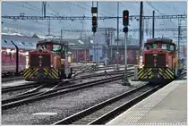 Gm 3/3 231 und 233 rangieren gleichzeitig in Landquart. (31.10.2017)